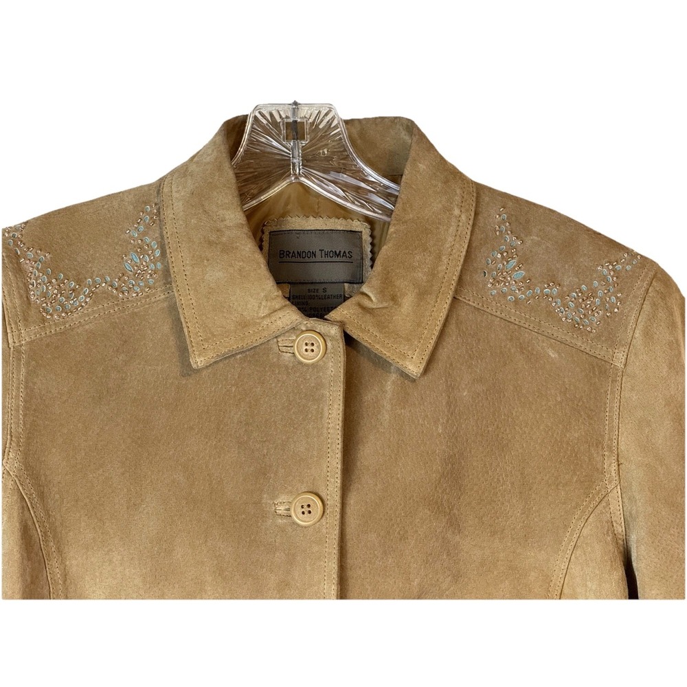 Brandon Thomas 100% Suede Leather Jacket Tan Women's Sz S Boho Western Rodeo - Picture 3 of 16